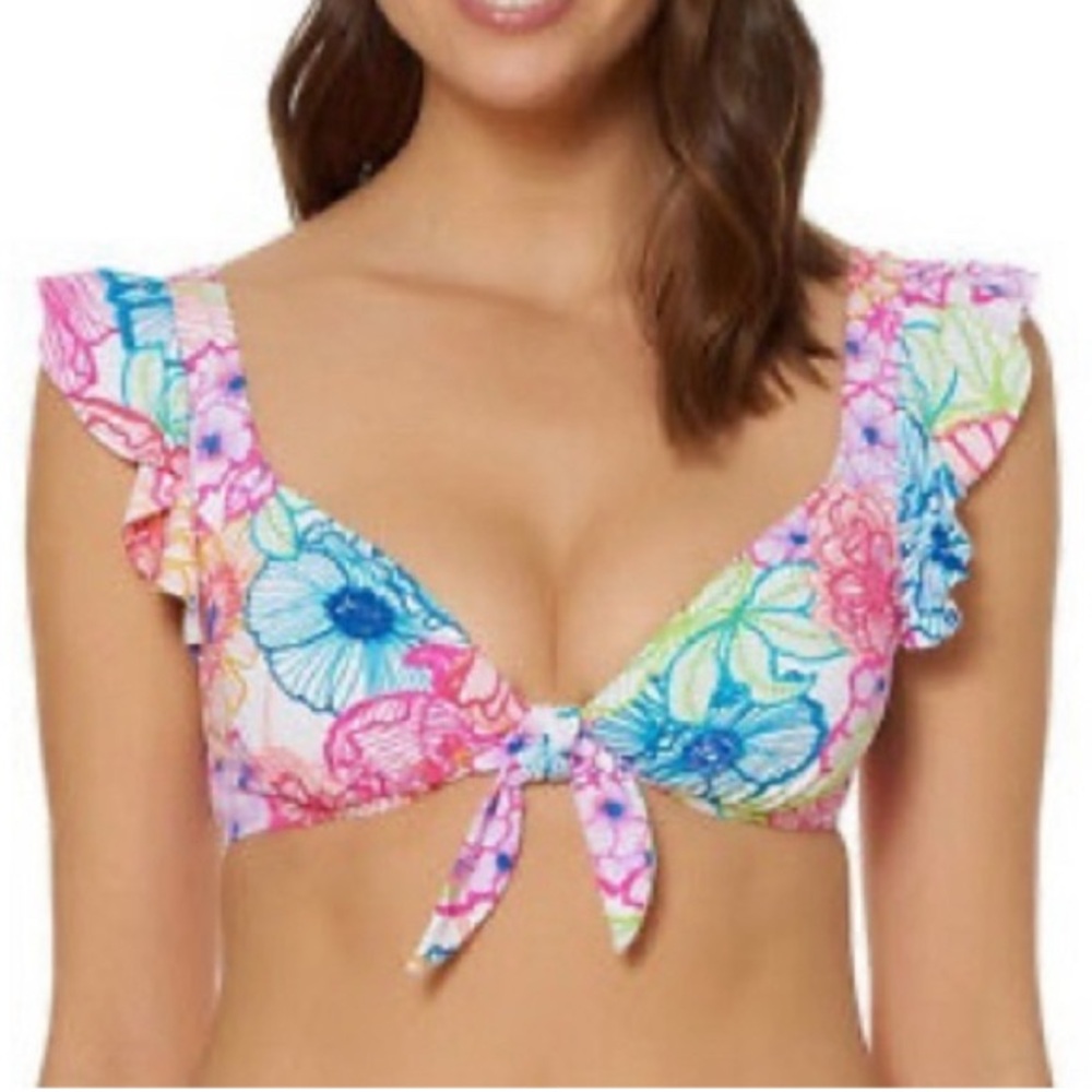 NEW 2PC BLUE ROD BEATTIE PRINT RUFFLE TOP & SKIRTED HIPSTER BIKINI SWIMSUIT 8 - Picture 2 of 9